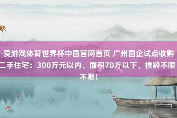 爱游戏体育世界杯中国官网首页 广州国企试点收购二手住宅:300万元以内、面积70方以下、楼龄不限!