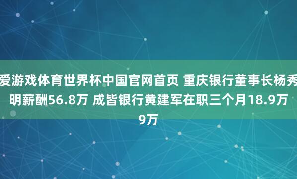 爱游戏体育世界杯中国官网首页 重庆银行董事长杨秀明薪酬56.8万 成皆银行黄建军在职三个月18.9万