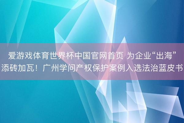 爱游戏体育世界杯中国官网首页 为企业“出海”添砖加瓦！广州学问产权保护案例入选法治蓝皮书